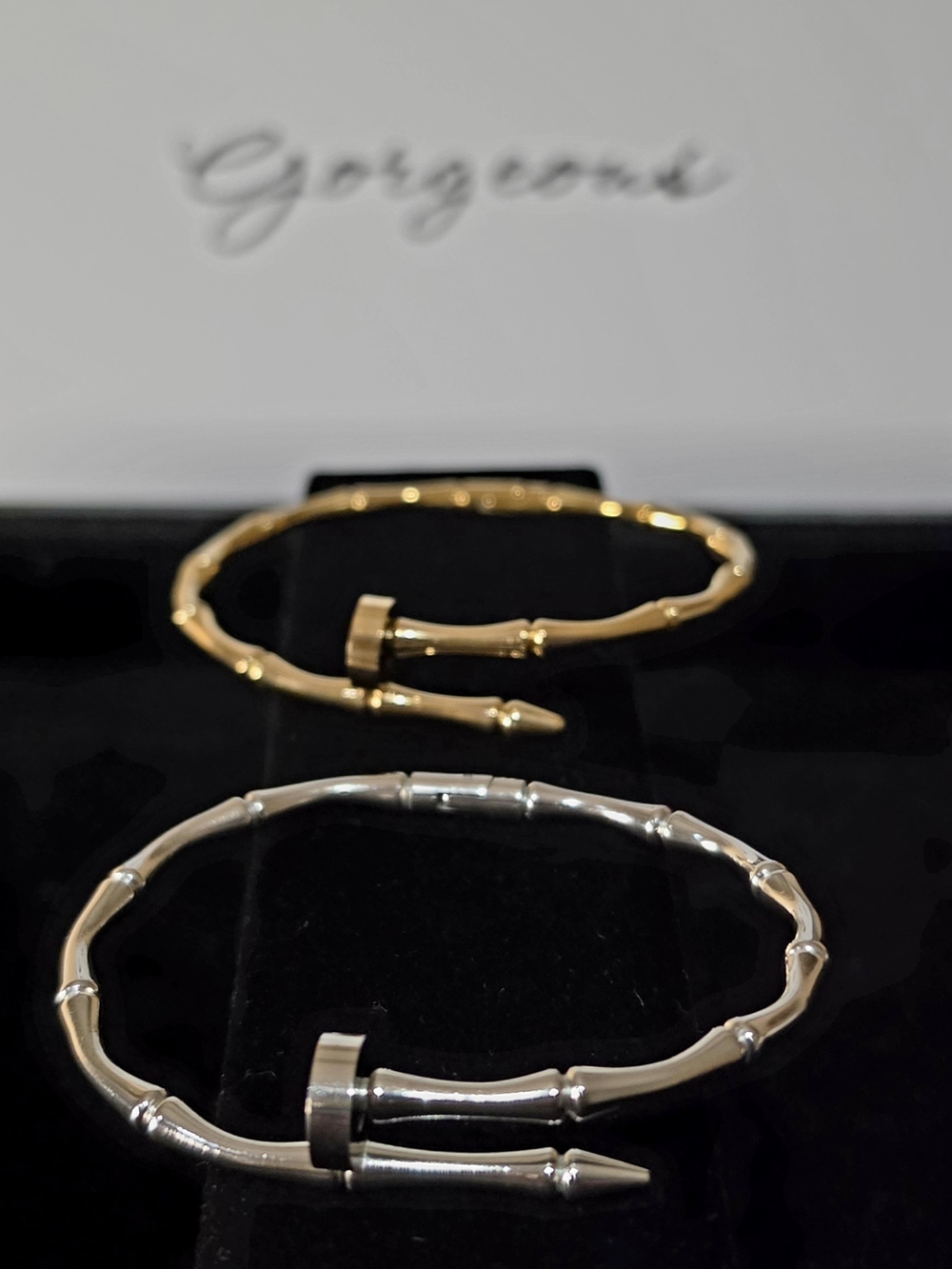 Gold and Silver Bamboo Nail Bracelet Set - Women Jewelry